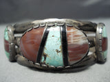 Native American Superb Vintage Turquoise Inlay Sterling Silver Bracelet Cuff-Nativo Arts