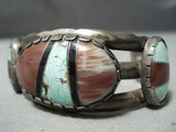 Native American Superb Vintage Turquoise Inlay Sterling Silver Bracelet Cuff-Nativo Arts