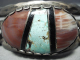 Native American Superb Vintage Turquoise Inlay Sterling Silver Bracelet Cuff-Nativo Arts