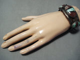 Native American Superb Vintage Turquoise Inlay Sterling Silver Bracelet Cuff-Nativo Arts