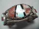 Native American Superb Vintage Turquoise Inlay Sterling Silver Bracelet Cuff-Nativo Arts