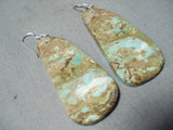 Native American Superlative Santo Domingo Royston Turquoise Sterling Silver Dangle Earrings-Nativo Arts