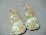 Native American Superlative Santo Domingo Royston Turquoise Sterling Silver Dangle Earrings-Nativo Arts