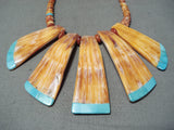 Native American Unique Vintage Santo Domingo Spiny Oyster Turquoise Sterling Silver Necklace-Nativo Arts