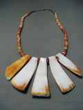 Native American Unique Vintage Santo Domingo Spiny Oyster Turquoise Sterling Silver Necklace-Nativo Arts