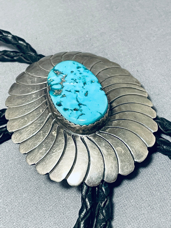 Native American Very Important Na Na Ping Yaqui Vintage Turquoise Sterling Silver Bolo Tie-Nativo Arts