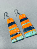 Native American Very Intricate Santo Domingo Turquoise Sterling Silver Earrings-Nativo Arts