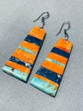Native American Very Intricate Santo Domingo Turquoise Sterling Silver Earrings-Nativo Arts