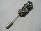 Native American Very Old Vintage Hopi Sleeping Beauty Turquoise Sterling Silver Pin Old-Nativo Arts