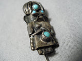 Native American Very Old Vintage Hopi Sleeping Beauty Turquoise Sterling Silver Pin Old-Nativo Arts