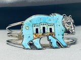 Native American Walking Grizzly Vintage Navajo Turquoise Opal Sterling Silver Bracelet-Nativo Arts