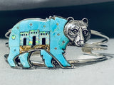 Native American Walking Grizzly Vintage Navajo Turquoise Opal Sterling Silver Bracelet-Nativo Arts
