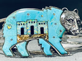 Native American Walking Grizzly Vintage Navajo Turquoise Opal Sterling Silver Bracelet-Nativo Arts