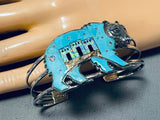 Native American Walking Grizzly Vintage Navajo Turquoise Opal Sterling Silver Bracelet-Nativo Arts