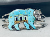 Native American Walking Grizzly Vintage Navajo Turquoise Opal Sterling Silver Bracelet-Nativo Arts