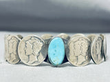 Newsworthy Native American Navajo Kingman Turquoise & Mercury Dimes Sterling Silver Bracelet-Nativo Arts