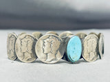 Newsworthy Native American Navajo Kingman Turquoise & Mercury Dimes Sterling Silver Bracelet-Nativo Arts