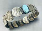 Newsworthy Native American Navajo Kingman Turquoise & Mercury Dimes Sterling Silver Bracelet-Nativo Arts