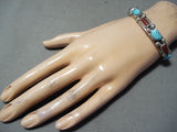 Nez Navajo Turquoise, Coral Sterling Silver Bracelet Native American-Nativo Arts