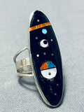 Night Time Inlay Native American Navajo Turquoise Coral Sterling Silver Ring-Nativo Arts