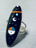 Night Time Inlay Native American Navajo Turquoise Coral Sterling Silver Ring-Nativo Arts