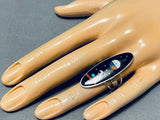 Night Time Inlay Native American Navajo Turquoise Coral Sterling Silver Ring-Nativo Arts