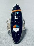 Night Time Inlay Native American Navajo Turquoise Coral Sterling Silver Ring-Nativo Arts