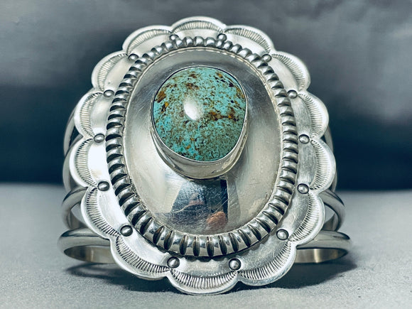 Noteworthy Native American Navajo Pilot Mountain Turquoise Sterling Silver Bracelet Signed-Nativo Arts