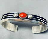 Noteworthy Vintage Native American Navajo Coral Sterling Silver Bracelet Signed-Nativo Arts