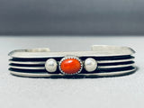Noteworthy Vintage Native American Navajo Coral Sterling Silver Bracelet Signed-Nativo Arts