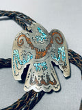 Noteworthy Vintage Native American Navajo Turquoise Sterling Silver Eagle Bolo-Nativo Arts