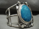 Ocean Blue Turquoise Vintage Navajo Native American Jewelry Silver Bracelet-Nativo Arts
