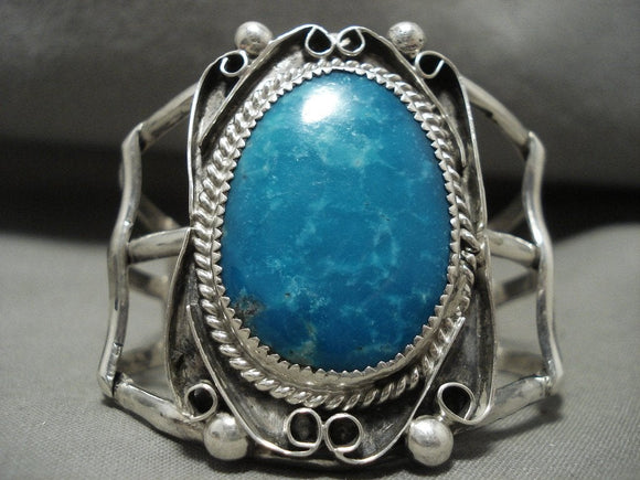 Ocean Blue Turquoise Vintage Navajo Native American Jewelry Silver Bracelet-Nativo Arts