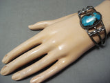 Old Morenci Vintage Native American Navajo Turquoise Sterling Silver Bracelet Old-Nativo Arts