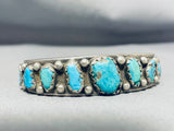 Older Hand Tooled Vintage Native American Navajo Wide Tooth Turquoise Sterling Silver Bracelet-Nativo Arts
