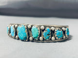 Older Hand Tooled Vintage Native American Navajo Wide Tooth Turquoise Sterling Silver Bracelet-Nativo Arts