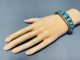 Older Hand Tooled Vintage Native American Navajo Wide Tooth Turquoise Sterling Silver Bracelet-Nativo Arts