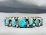 Older Hand Tooled Vintage Native American Navajo Wide Tooth Turquoise Sterling Silver Bracelet-Nativo Arts