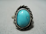 Older Vintage Native American Navajo Blue Gem Turquoise Sterling Silver Ring-Nativo Arts