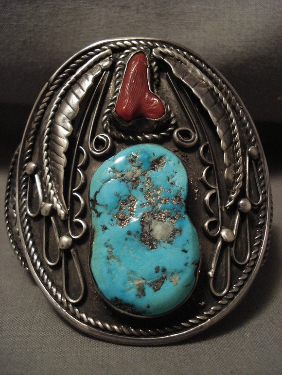 Omg Mind Boggling Vintage Navajo Persin Turquoise Native American Jewelry Silver Leaves Bracelet-Nativo Arts