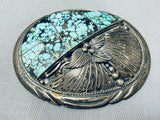 One F The Best Vintage Native American Navajo Spiderweb Turquoise Sterling Silver Buckle-Nativo Arts
