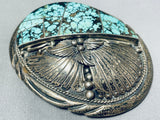 One F The Best Vintage Native American Navajo Spiderweb Turquoise Sterling Silver Buckle-Nativo Arts