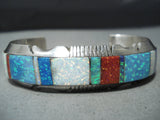 One Of A Kind Native American Navajo Multi Colored Opals Inlay Sterling Silver Bracelet-Nativo Arts
