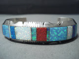 One Of A Kind Native American Navajo Multi Colored Opals Inlay Sterling Silver Bracelet-Nativo Arts