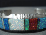 One Of A Kind Native American Navajo Multi Colored Opals Inlay Sterling Silver Bracelet-Nativo Arts