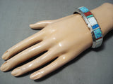 One Of A Kind Native American Navajo Multi Colored Opals Inlay Sterling Silver Bracelet-Nativo Arts