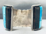 One Of Best Ever Men's Vintage Native American Navajo Turquoise Sterling Silver Inlay Bracelet-Nativo Arts
