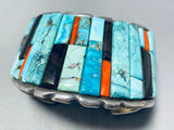 One Of Best Ever Men's Vintage Native American Navajo Turquoise Sterling Silver Inlay Bracelet-Nativo Arts
