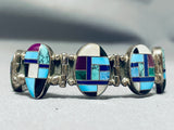 One Of Best Ever Vintage Native American Navajo Turquoise Inlay Sterling Silver Clasp Bracelet-Nativo Arts