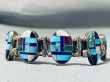 One Of Best Ever Vintage Native American Navajo Turquoise Inlay Sterling Silver Clasp Bracelet-Nativo Arts